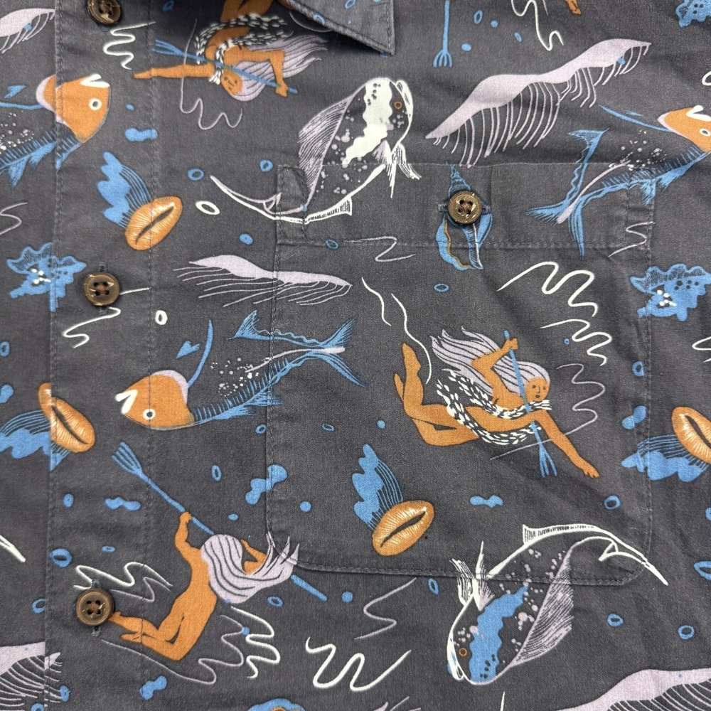 Pataloha Shirt Mens XL Gray Mermaid Nautical Print Hawaiian Aloha Patagonia - Picture 4 of 7